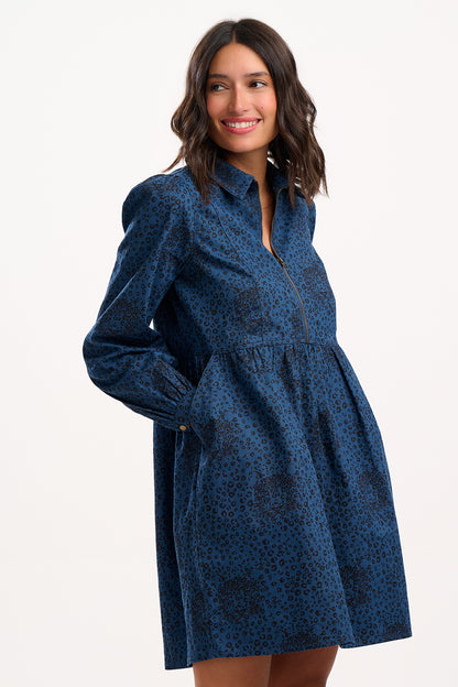Karen Mini Smock Dress - Deep Blue Denim
