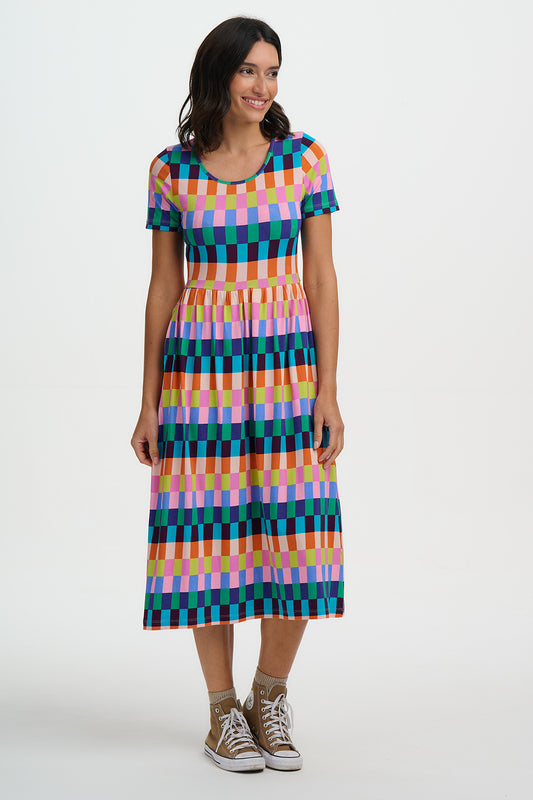 Gina Jersey Midi Dress - Multi, Puzzle Stripe