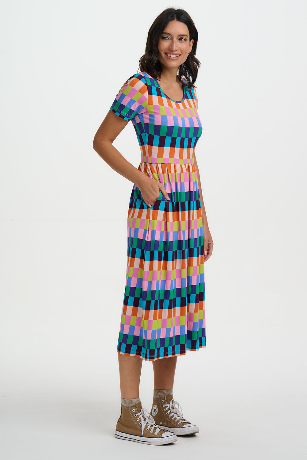 Gina Jersey Midi Dress - Multi, Puzzle Stripe