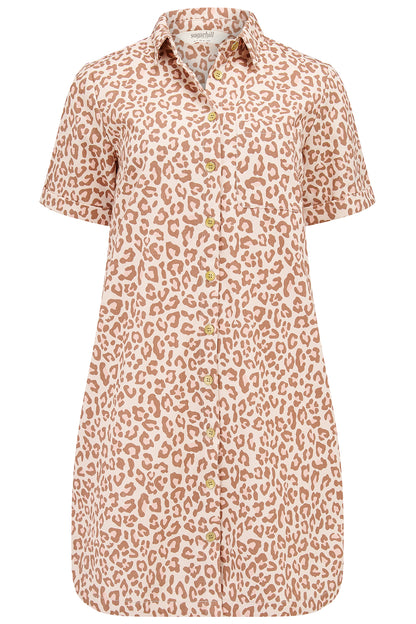 Zoe Mini Shirt Dress - Stone, Classic Leopard
