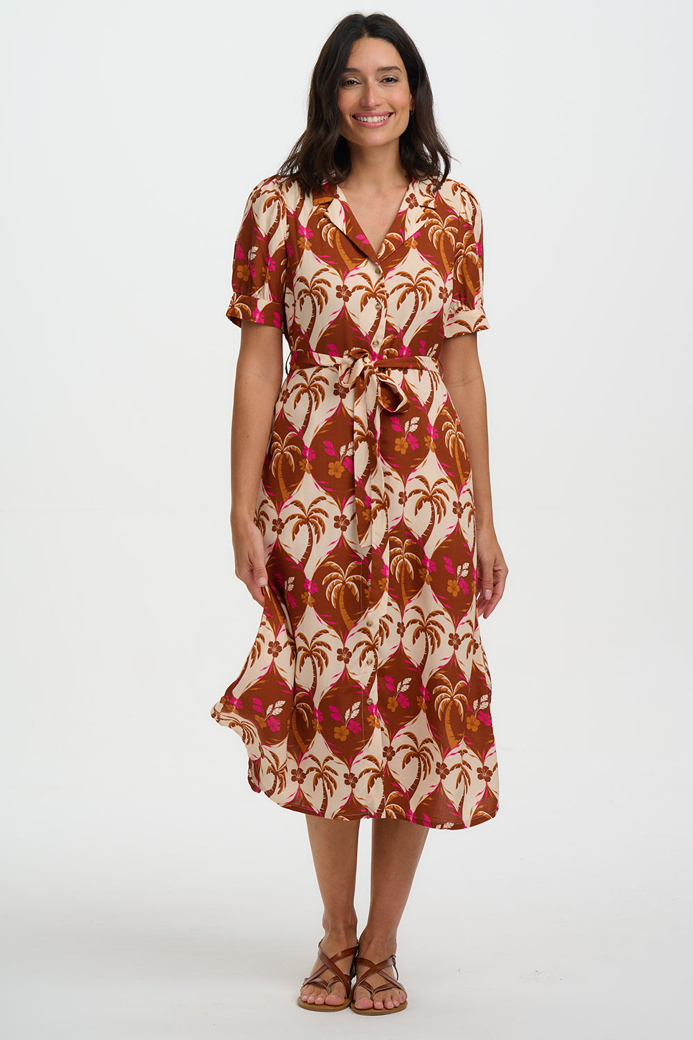 Penelope Midi Shirt Dress - Browns, Palm Waves Tile