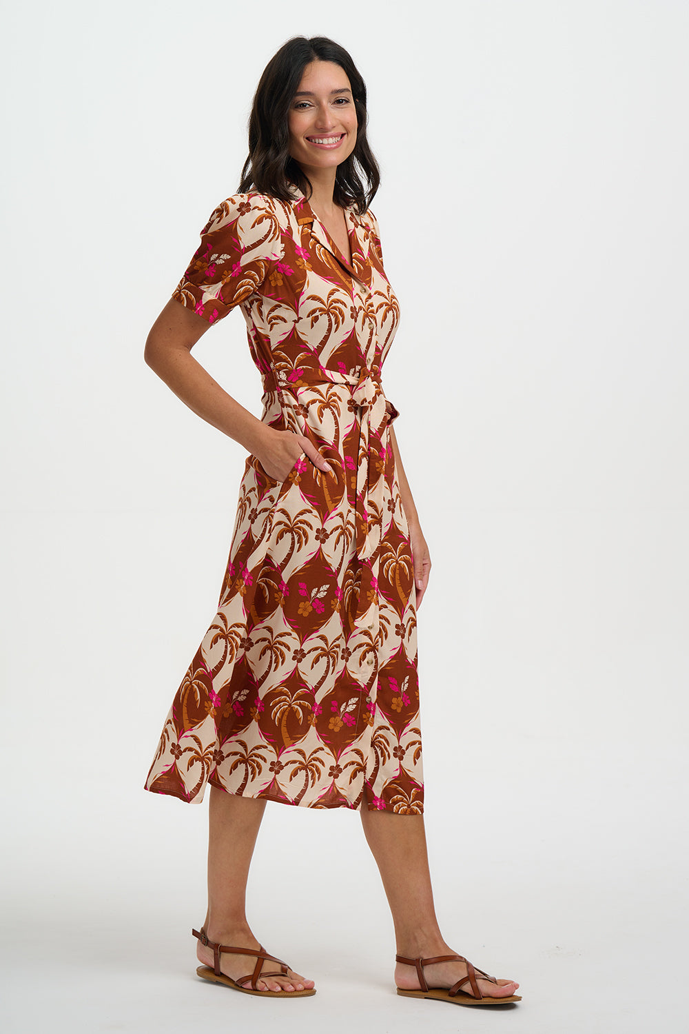 Penelope Midi Shirt Dress - Browns, Palm Waves Tile
