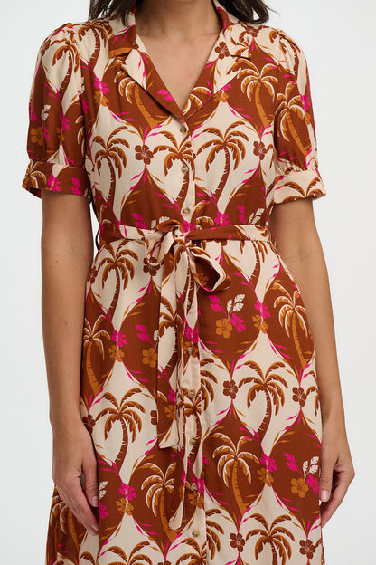 Penelope Midi Shirt Dress - Browns, Palm Waves Tile