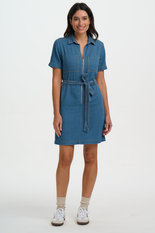 Tasha Mini Dress - Blue Stripe Denim