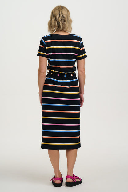 Mara V-Neck Jersey Dress - Black, Cocktail Stripe