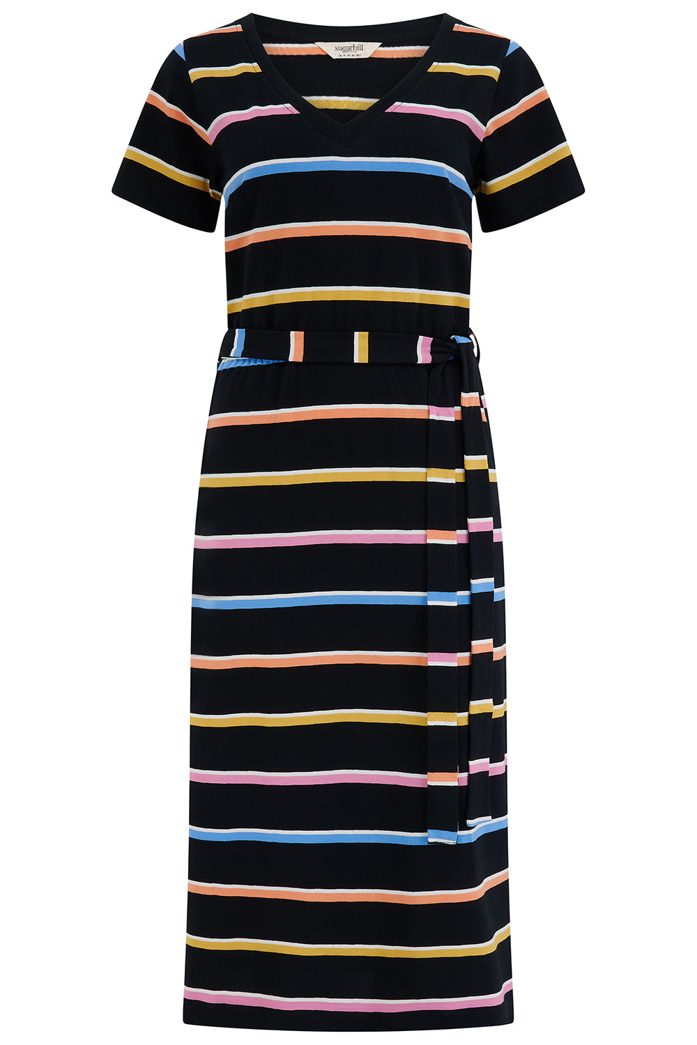 Mara V-Neck Jersey Dress - Black, Cocktail Stripe