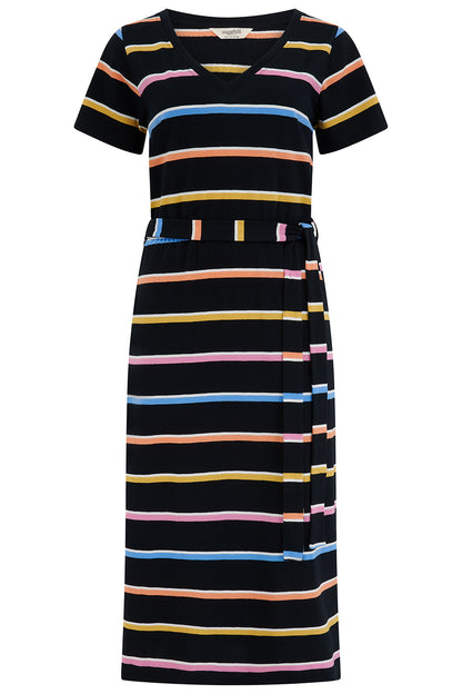 Mara V-Neck Jersey Dress - Black, Cocktail Stripe