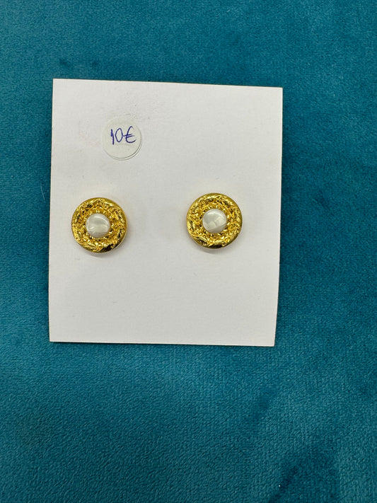 Σκουλαρίκια - earrings gold plated steel round white
