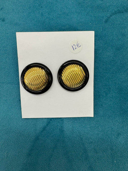 Σκουλαρίκια - earrings gold plated steel black with stripes