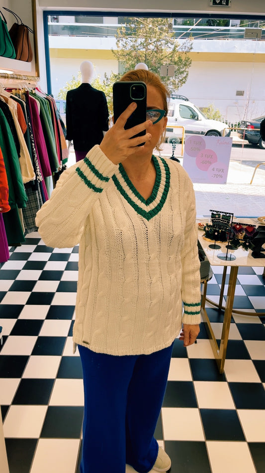 PULL V NECK WHITE/GREEN