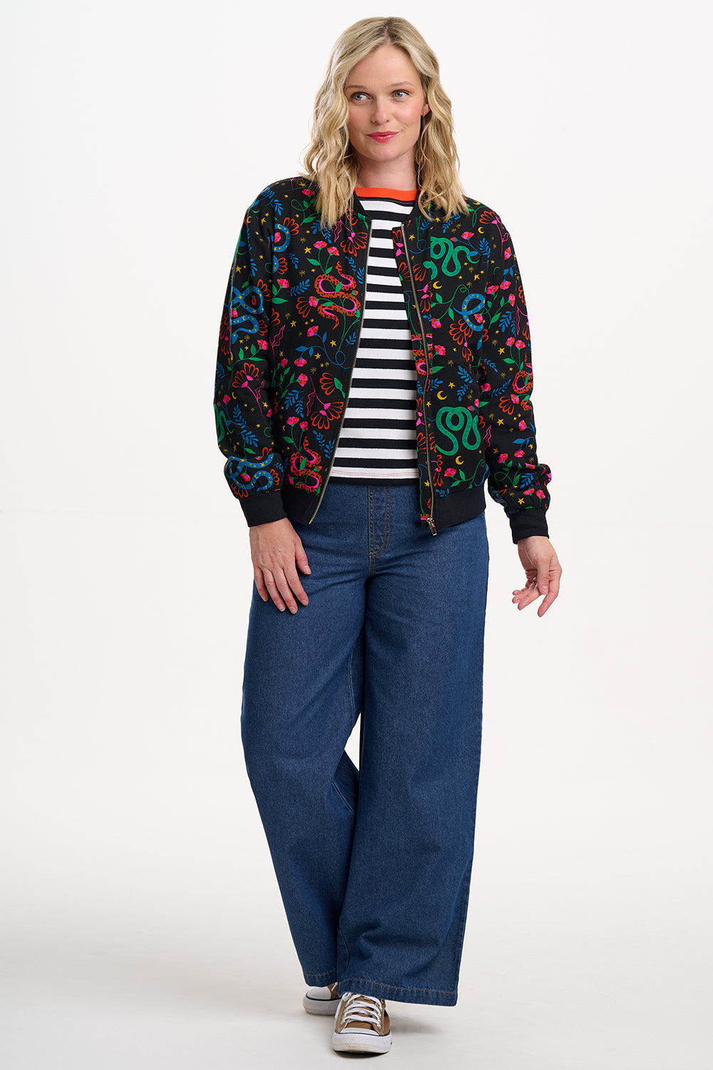 Bobbi Bomber Jacket - Black, Snake Floral