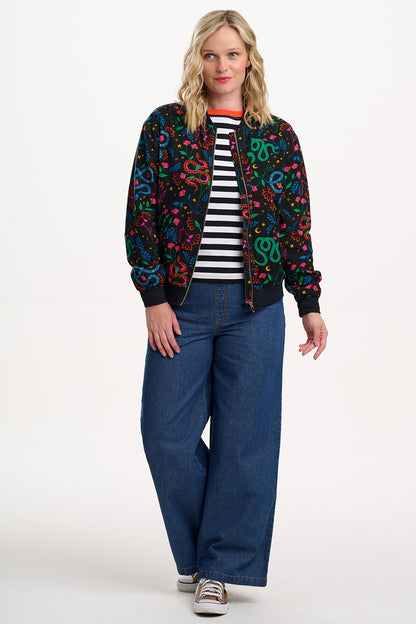 Bobbi Bomber Jacket - Black, Snake Floral