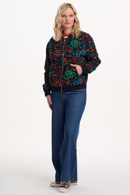 Bobbi Bomber Jacket - Black, Snake Floral