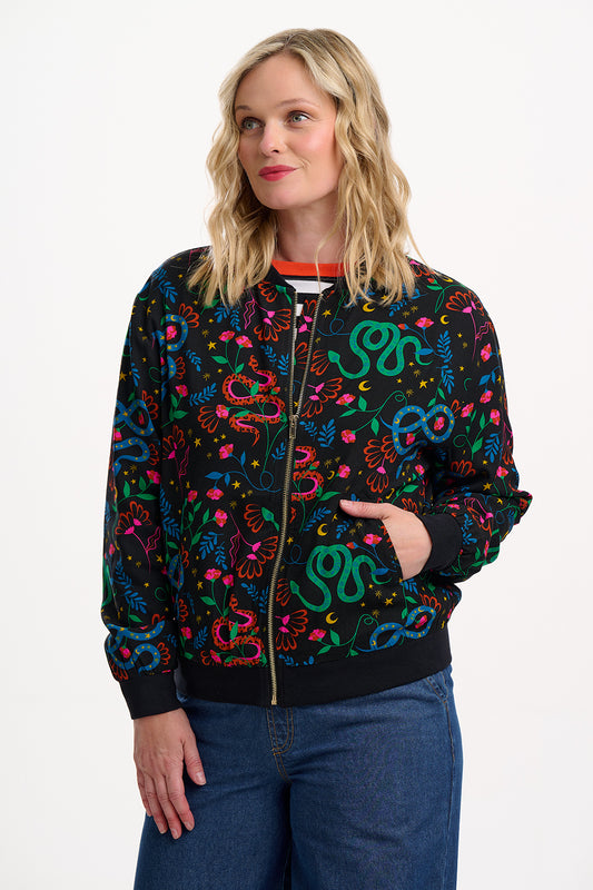 Bobbi Bomber Jacket - Black, Snake Floral