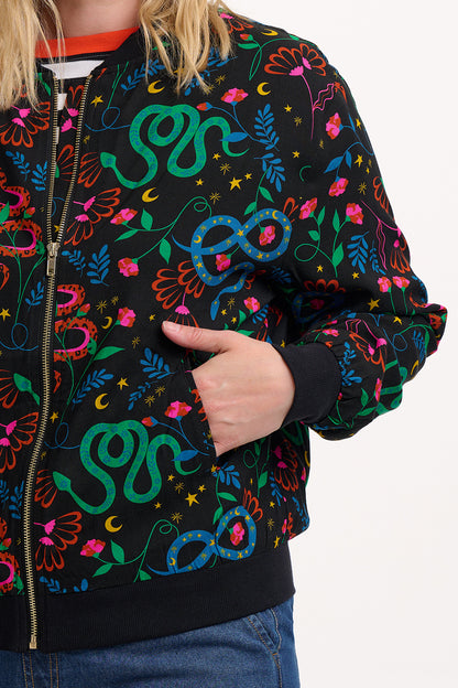 Bobbi Bomber Jacket - Black, Snake Floral
