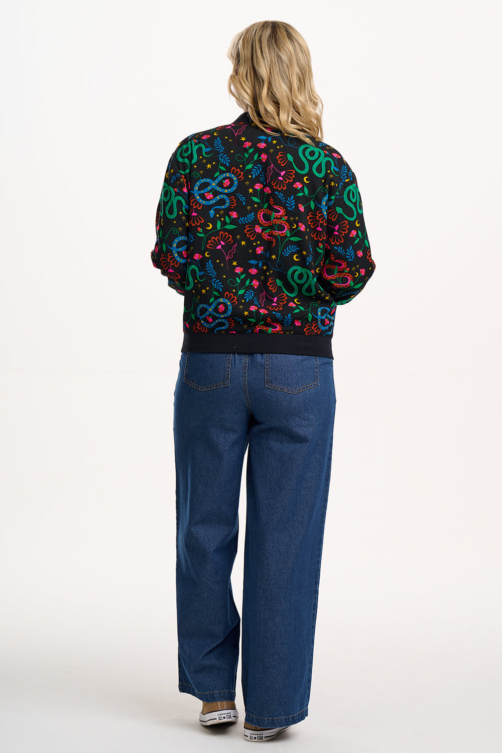 Bobbi Bomber Jacket - Black, Snake Floral