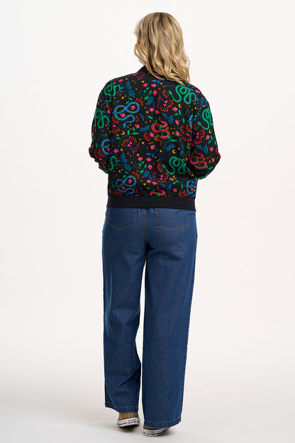 Bobbi Bomber Jacket - Black, Snake Floral