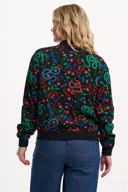Bobbi Bomber Jacket - Black, Snake Floral