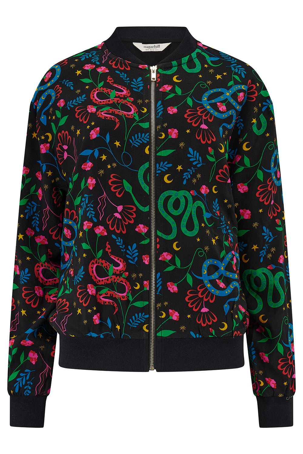Bobbi Bomber Jacket - Black, Snake Floral