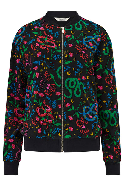 Bobbi Bomber Jacket - Black, Snake Floral