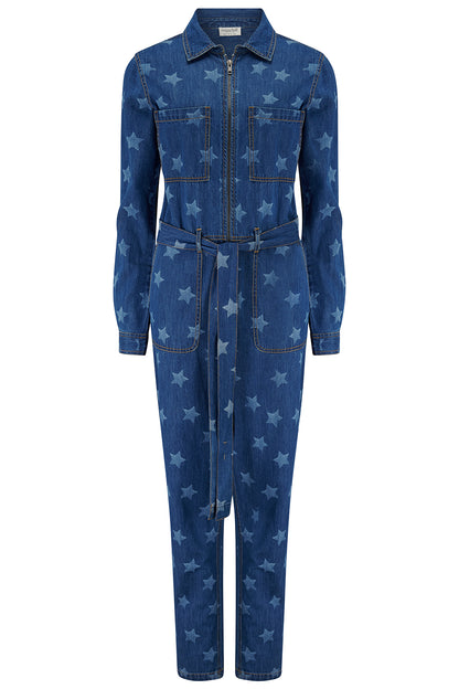 Anwen Boilersuit - Mid Blue Denim, Bleached Stars