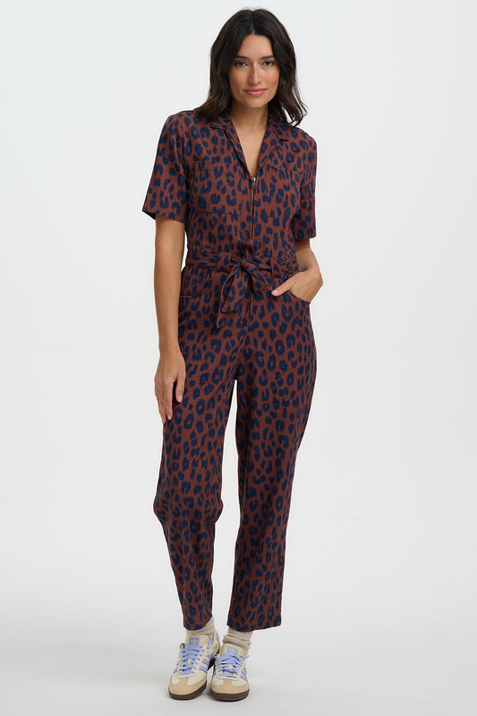 Meredith Boilersuit - Rust/Navy, Ikat Leopard