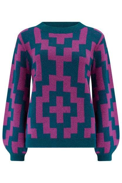 Essie Jumper - Teal/Pink, Folk Diamond
