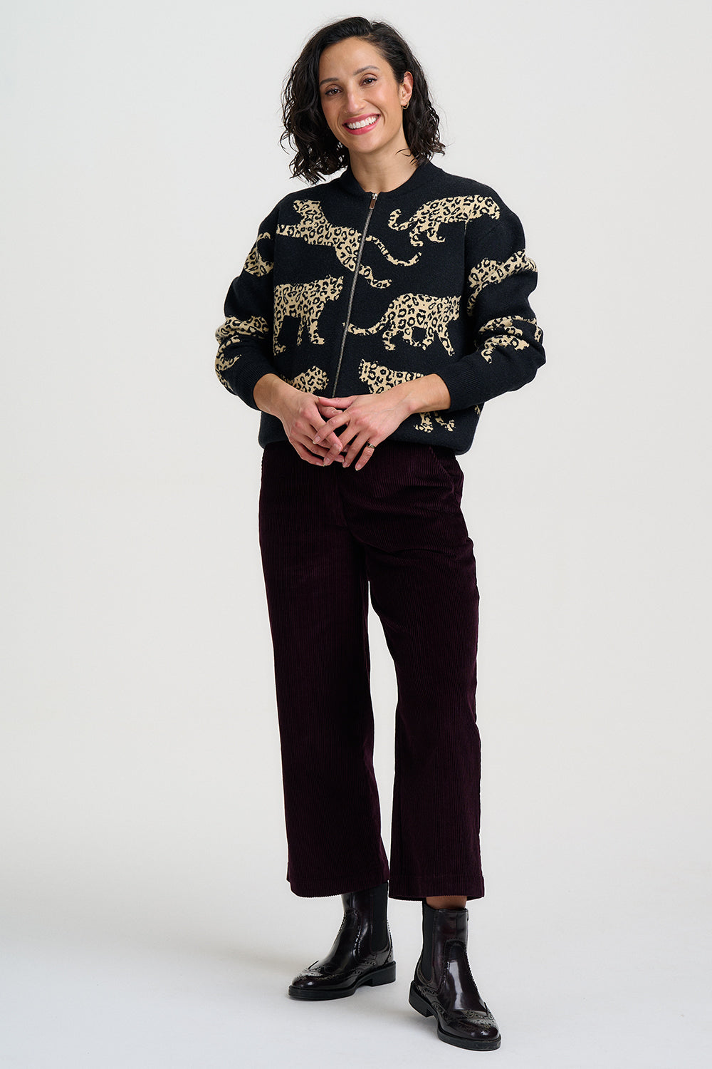 Sugarhill Brighton Solana Μαύρο Πλεκτό Bomber με Leopard