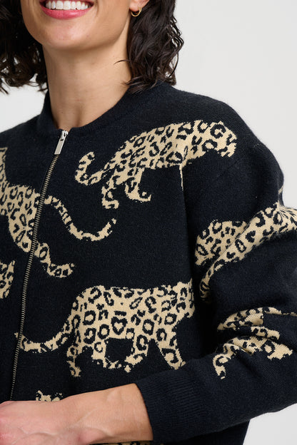 Sugarhill Brighton Solana Μαύρο Πλεκτό Bomber με Leopard