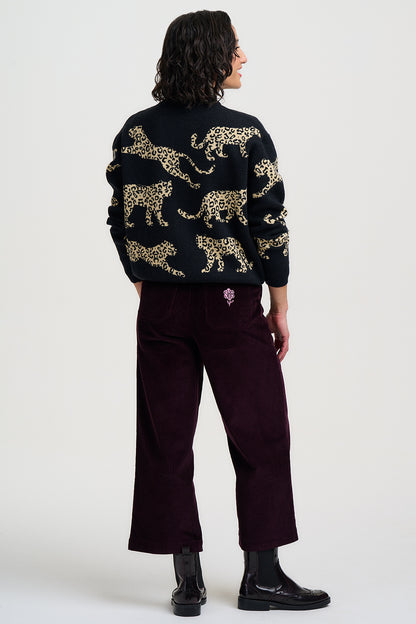 Sugarhill Brighton Solana Μαύρο Πλεκτό Bomber με Leopard