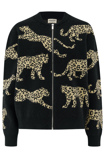 Sugarhill Brighton Solana Μαύρο Πλεκτό Bomber με Leopard
