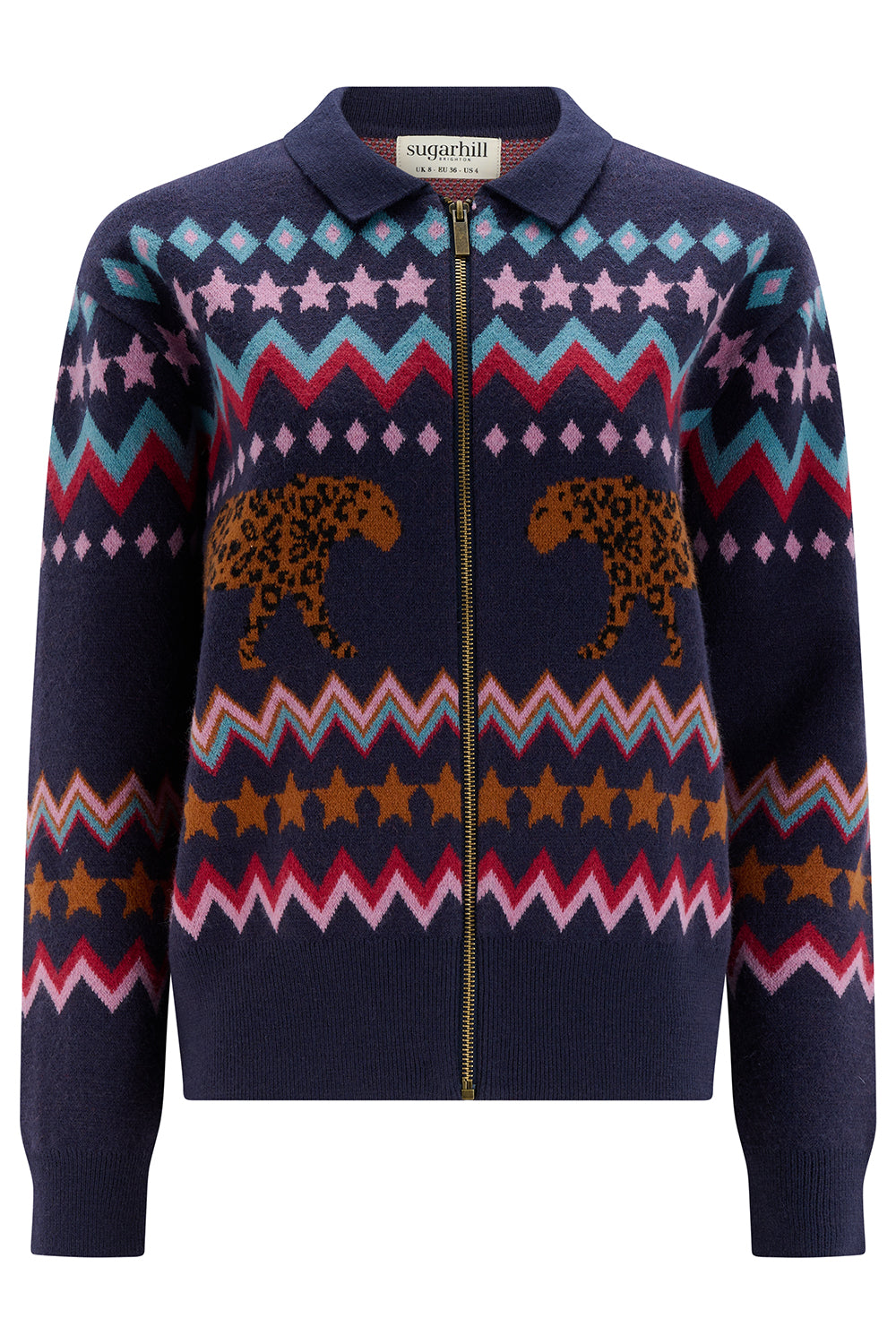 Sugarhill Brighton Katlin Μπλε Πλεκτό Bomber με Leopard