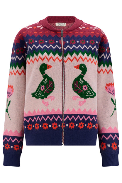 Sugarhill Brighton Solana Ροζ Πλεκτό Bomber με Πάπιες