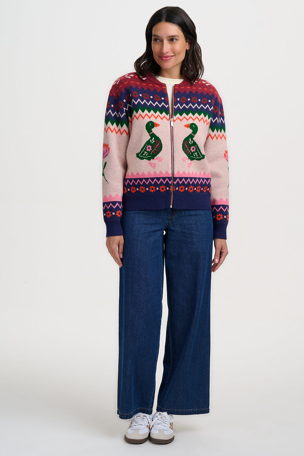 Sugarhill Brighton Solana Ροζ Πλεκτό Bomber με Πάπιες