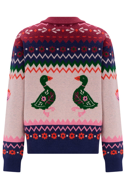 Sugarhill Brighton Solana Ροζ Πλεκτό Bomber με Πάπιες