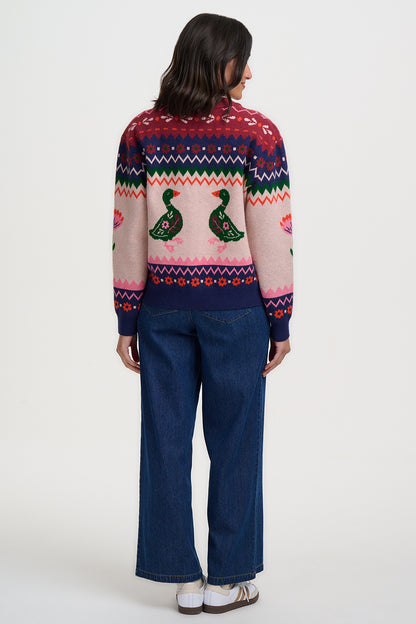 Sugarhill Brighton Solana Ροζ Πλεκτό Bomber με Πάπιες