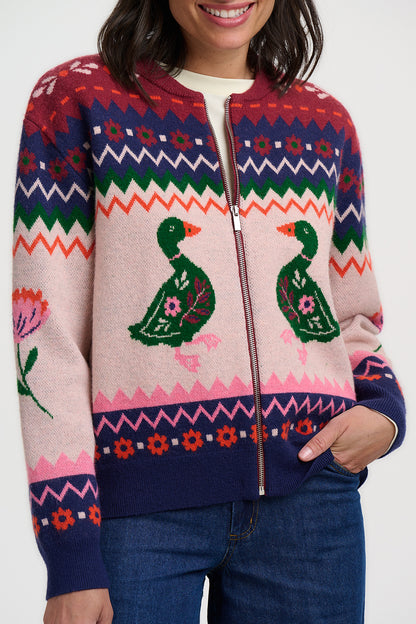 Sugarhill Brighton Solana Ροζ Πλεκτό Bomber με Πάπιες