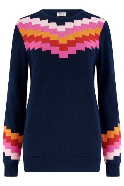 Sugarhill Brighton Rita Μπλε Πλεκτή Μπλούζα με Chevron Print