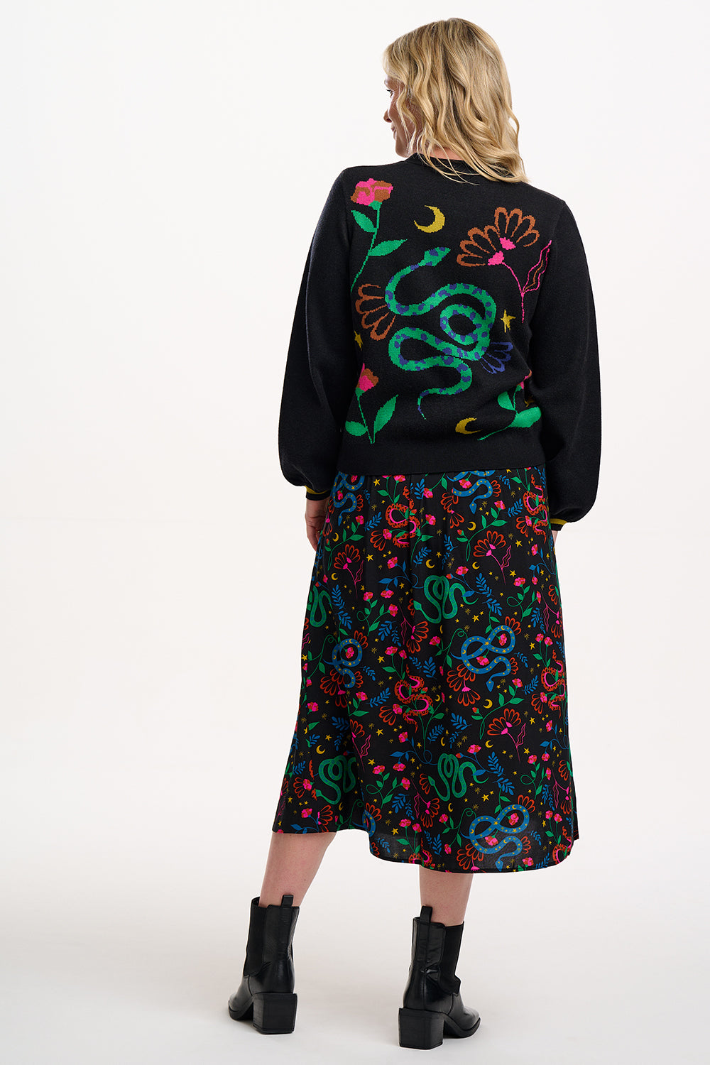 Rosalind Skirt - Black, Zodiac Rainbow Skies