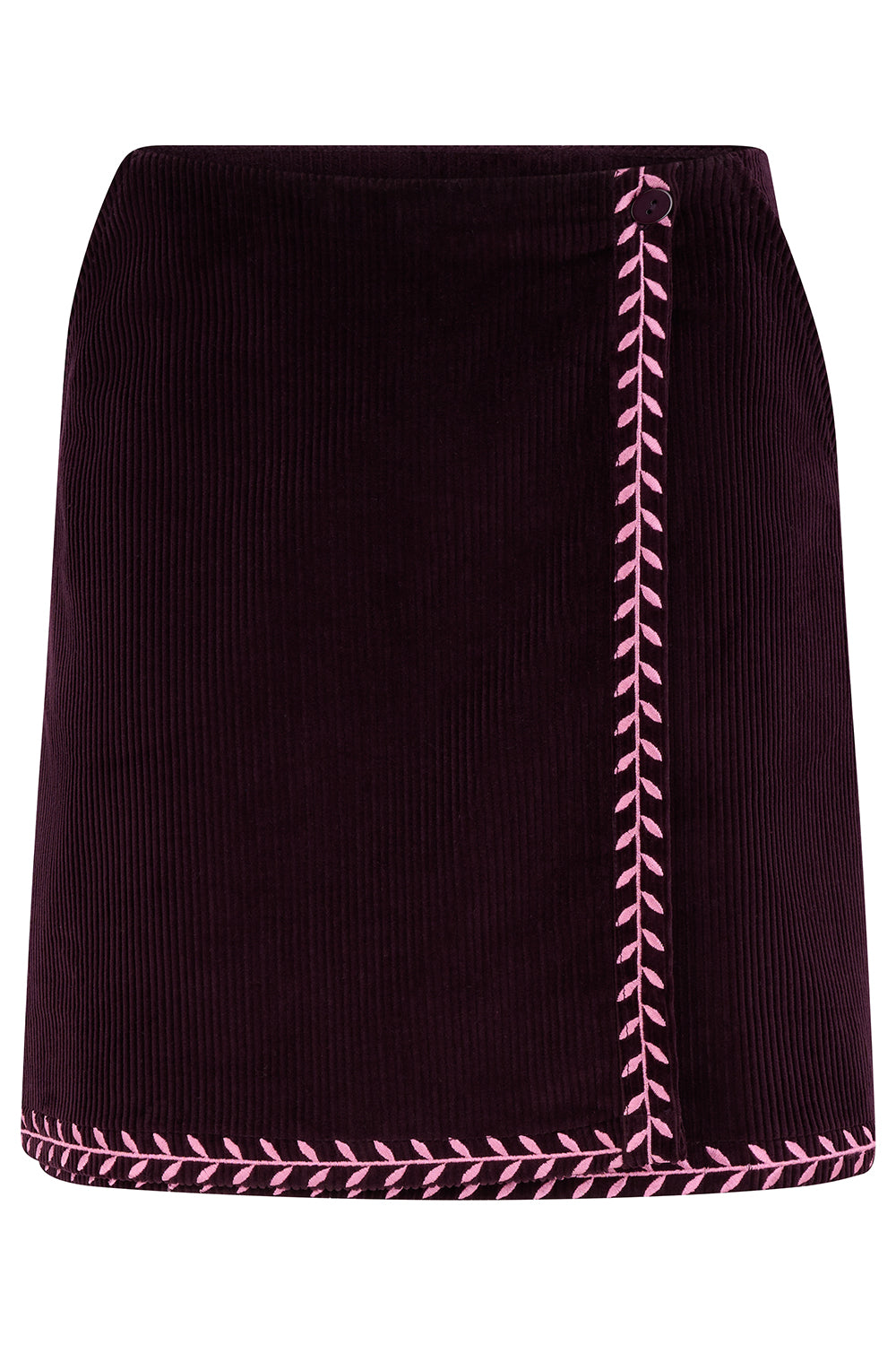 Suzie Cord Short Skirt Dark Plum Embroidered