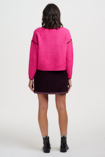 Suzie Cord Short Skirt Dark Plum Embroidered