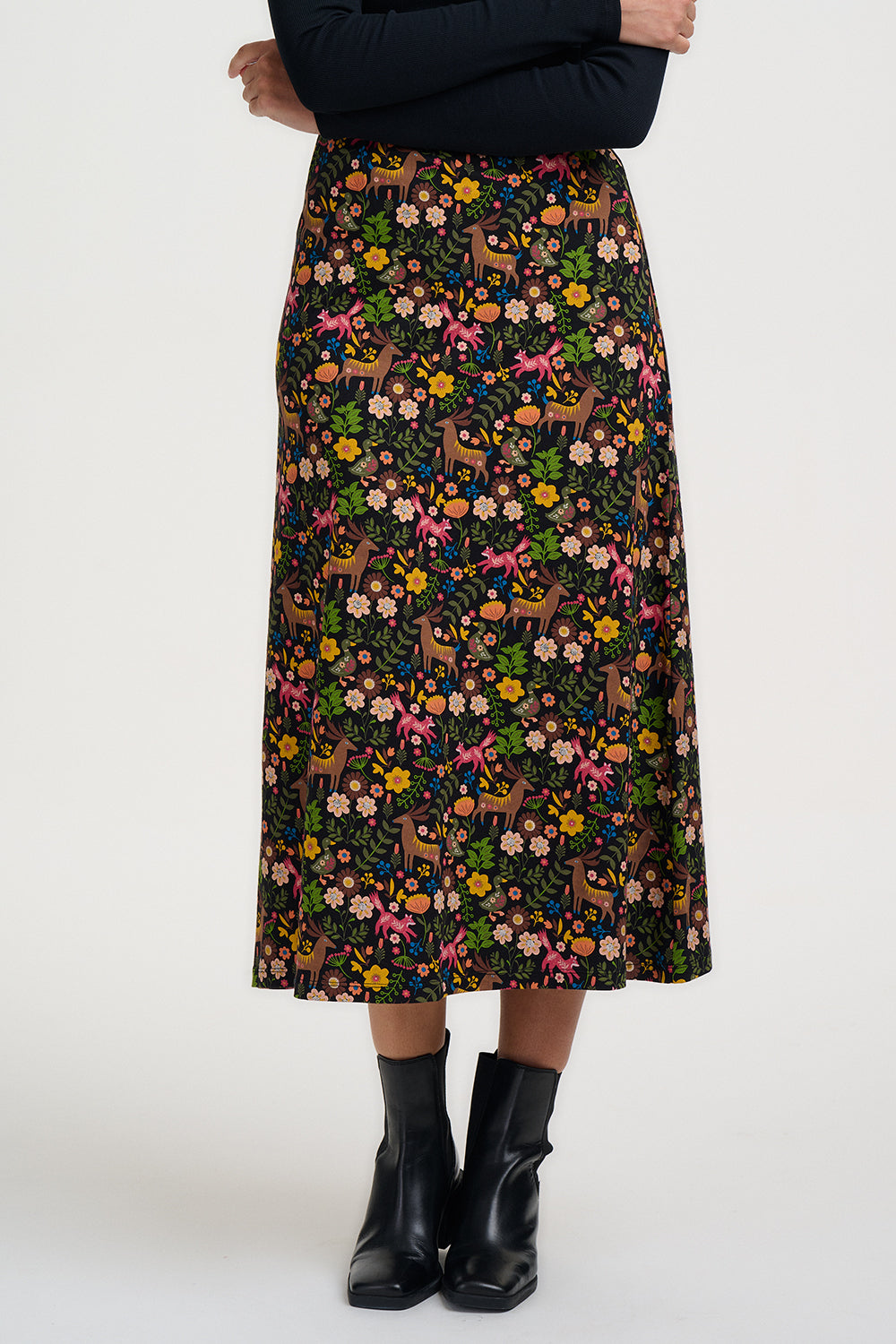 Jayda Jersey Midi Skirt Black Forest