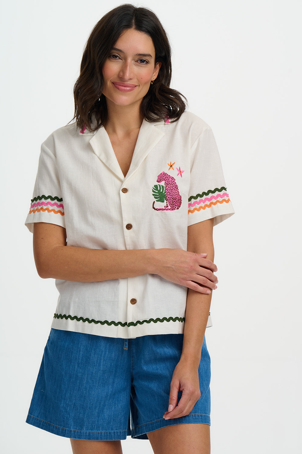 Michelle Shirt - Off White, Pink Leopard