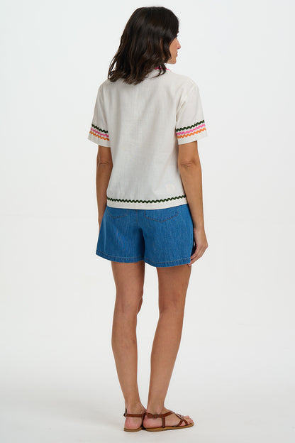 Michelle Shirt - Off White, Pink Leopard