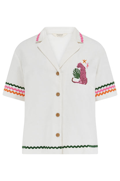Michelle Shirt - Off White, Pink Leopard