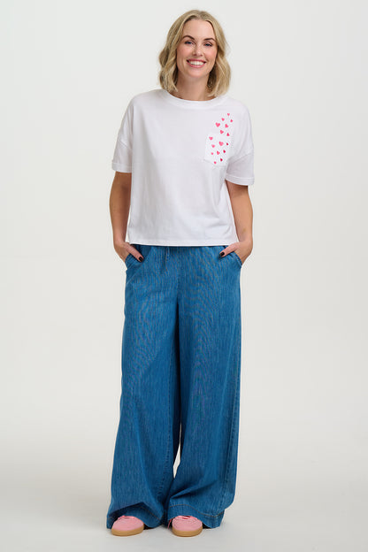 Celia Heavy-Weight T-Shirt - White, Pocket Hearts