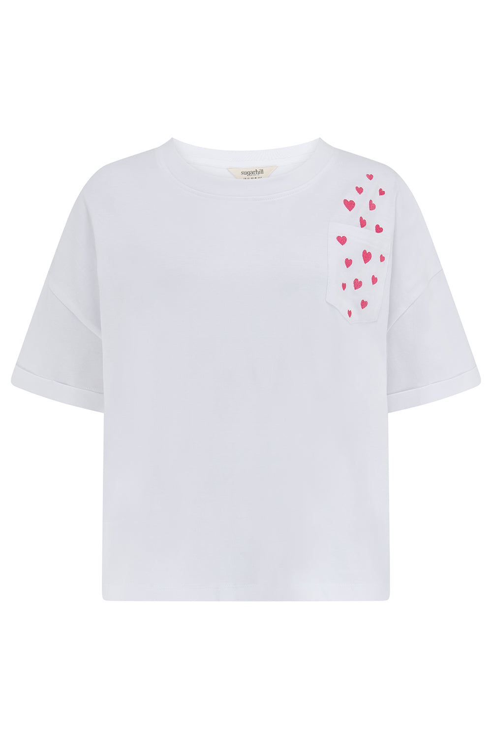 Celia Heavy-Weight T-Shirt - White, Pocket Hearts
