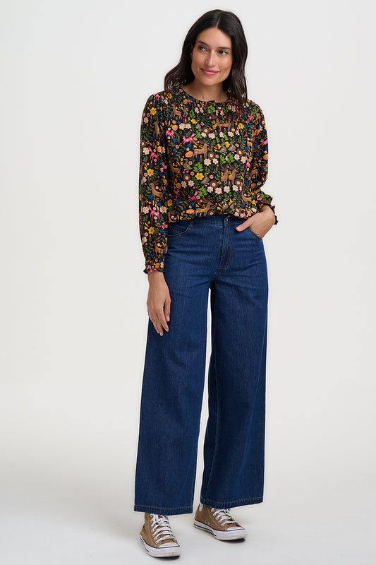 Sugarhill Brighton Juliet Μαύρη Μπλούζα με Forest Print