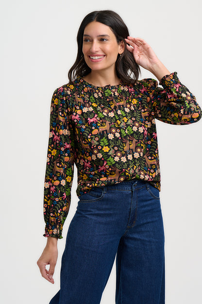 Sugarhill Brighton Juliet Μαύρη Μπλούζα με Forest Print