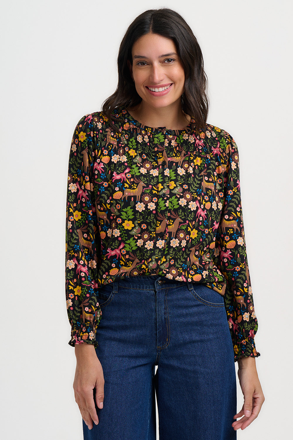 Sugarhill Brighton Juliet Μαύρη Μπλούζα με Forest Print